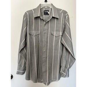 Wrangler Cowboy Cut Pearl Snap Regular Fit 17-34 X-Long Tail Shirt USA Vintage
